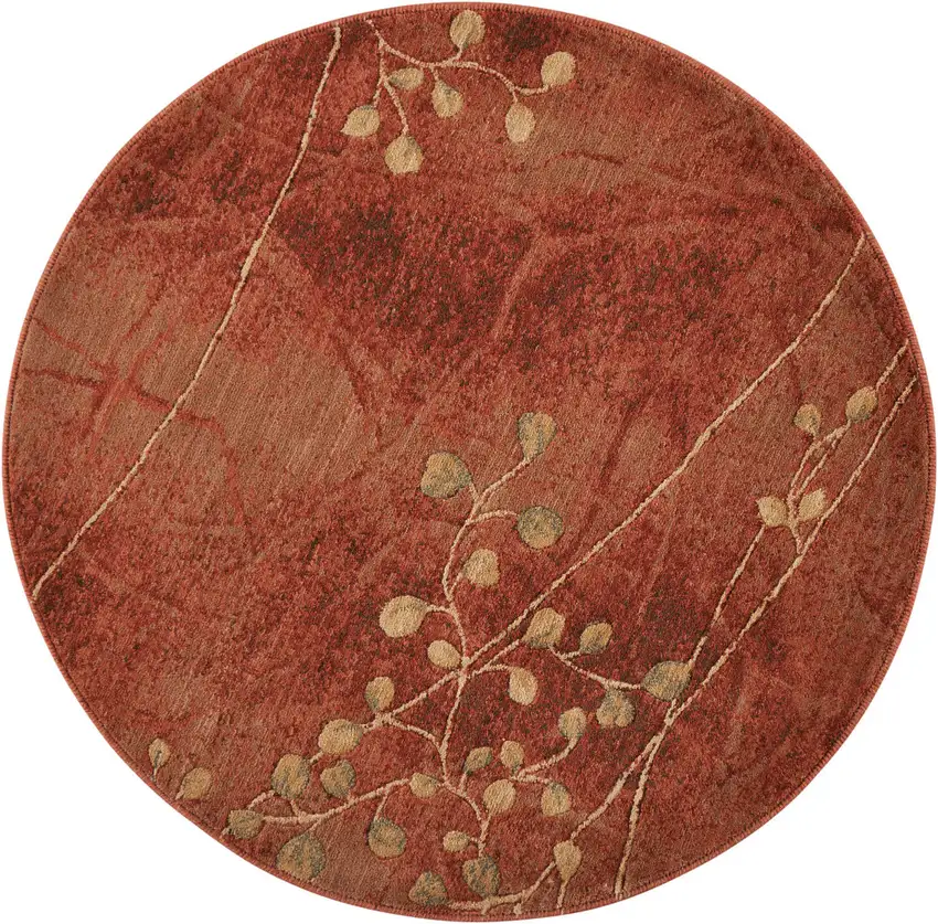 4' Red And Green Floral Round Rug Photo 3