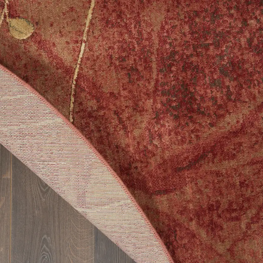 4' Red And Green Floral Round Rug Photo 9