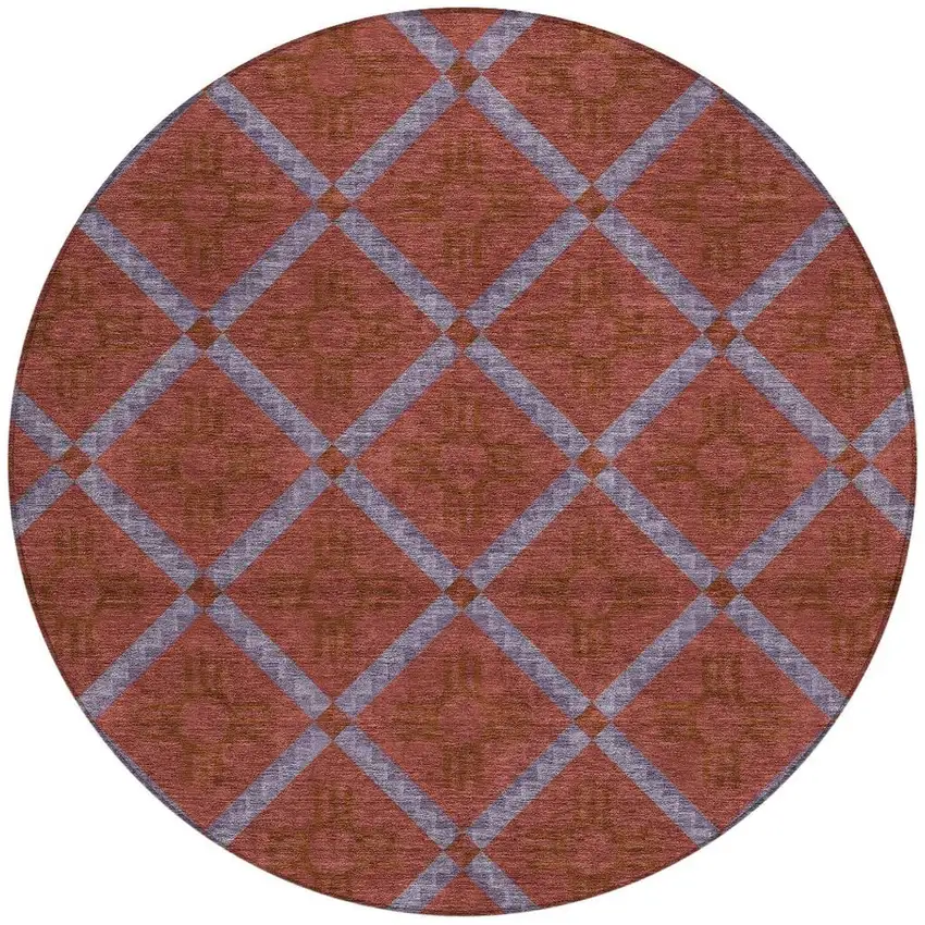 8' Red And Green Round Geometric Washable Indoor Outdoor Area Rug Photo 3