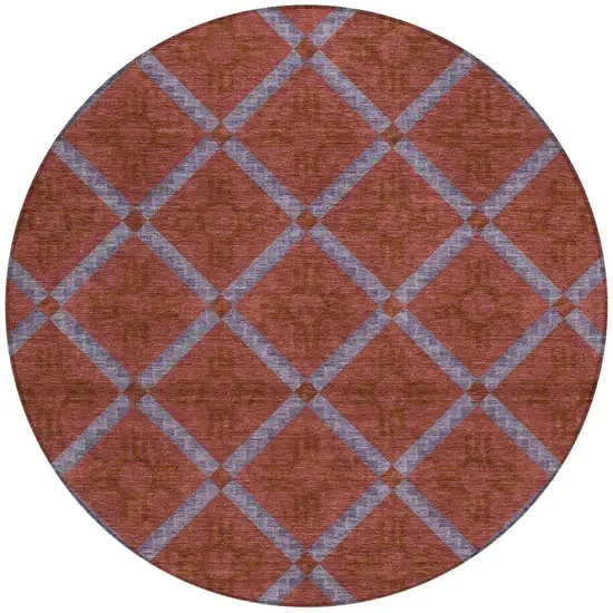 8' Red And Green Round Geometric Washable Indoor Outdoor Area Rug Photo 3