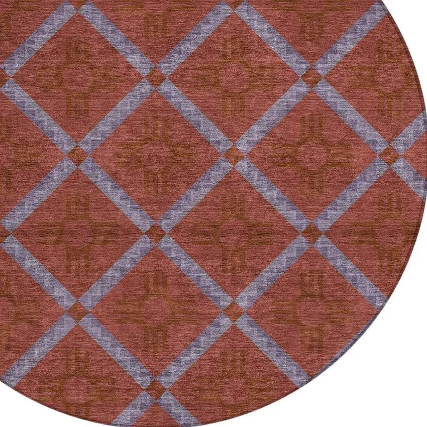 8' Red And Green Round Geometric Washable Indoor Outdoor Area Rug Photo 5