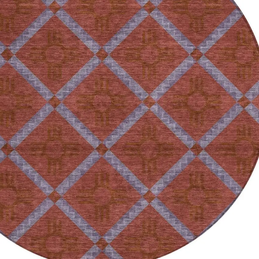 8' Red And Green Round Geometric Washable Indoor Outdoor Area Rug Photo 4