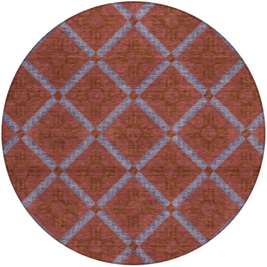 8' Red And Green Round Geometric Washable Indoor Outdoor Area Rug Photo 2