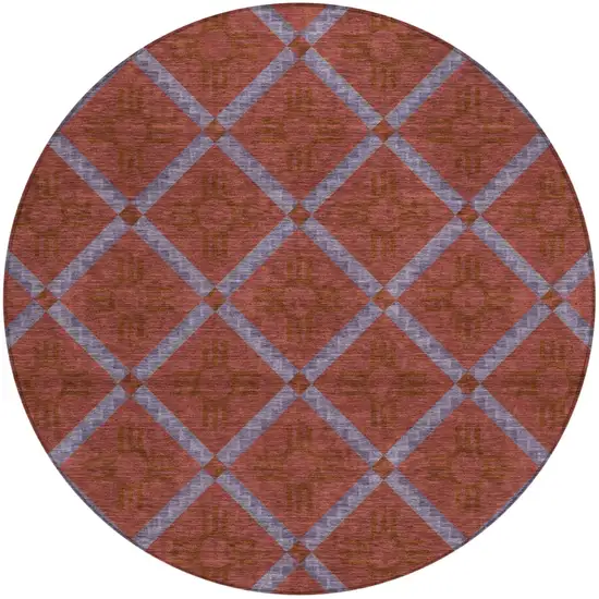 8' Red And Green Round Geometric Washable Indoor Outdoor Area Rug Photo 2