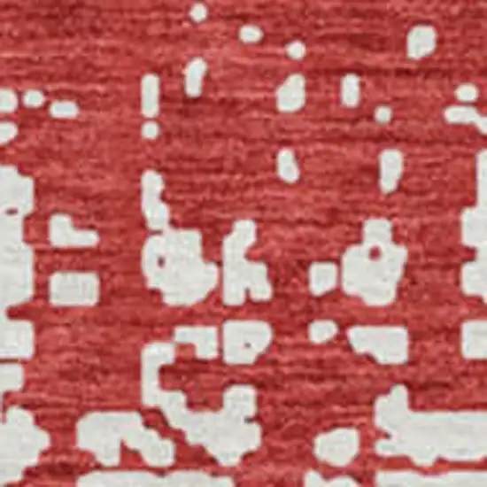 8' Red And Ivory Abstract Washable Round Rug With UV Protection Photo 3