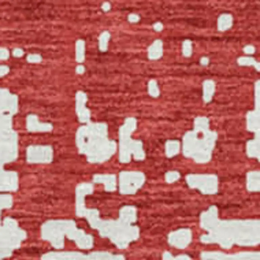 8' Red And Ivory Abstract Washable Round Rug With UV Protection Photo 3