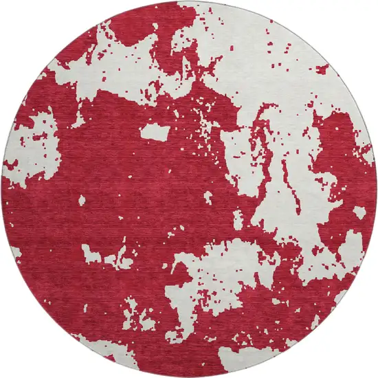 8' Red And Ivory Abstract Washable Round Rug With UV Protection Photo 1