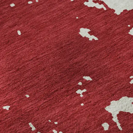 8' Red And Ivory Abstract Washable Round Rug With UV Protection Photo 9