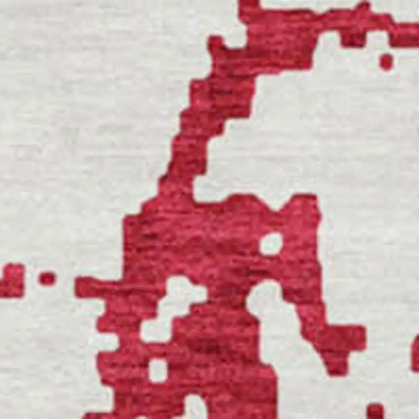 8' Red And Ivory Abstract Washable Round Rug With UV Protection Photo 3