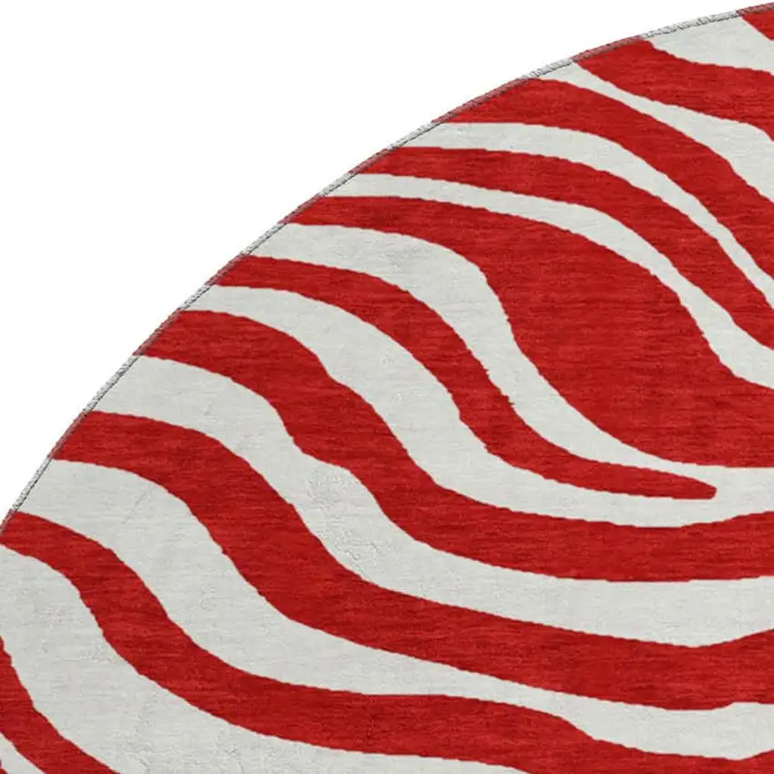 8' Red And Ivory Animal Print Washable Round Rug With UV Protection Photo 2