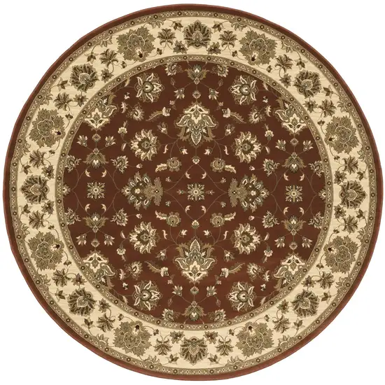 8' Red And Ivory Floral Round Rug Photo 2