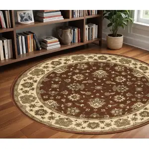 Photo of 8' Red And Ivory Floral Round Rug