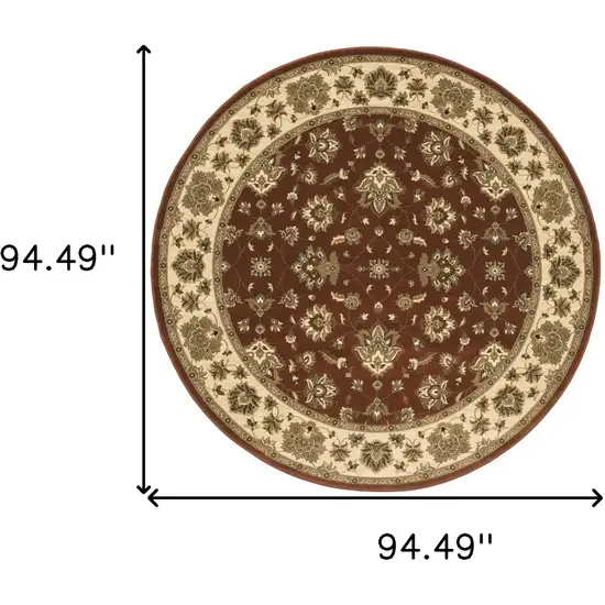8' Red And Ivory Floral Round Rug Photo 3