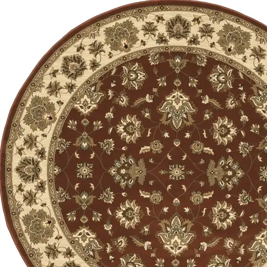 8' Red And Ivory Floral Round Rug Photo 4