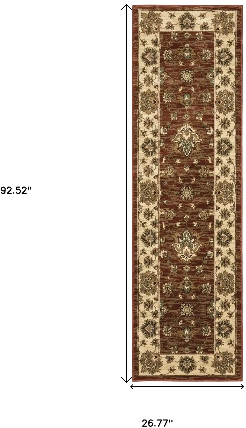 8' Red And Ivory Floral Runner Rug Photo 3