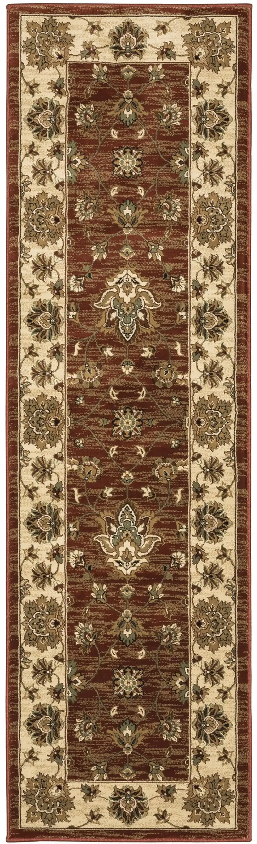 8' Red And Ivory Floral Runner Rug Photo 2