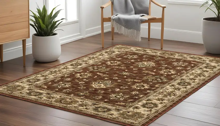 8' Red And Ivory Floral Square Rug Photo 1