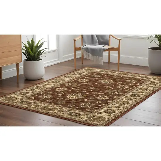 8' Red And Ivory Floral Square Rug Photo 1