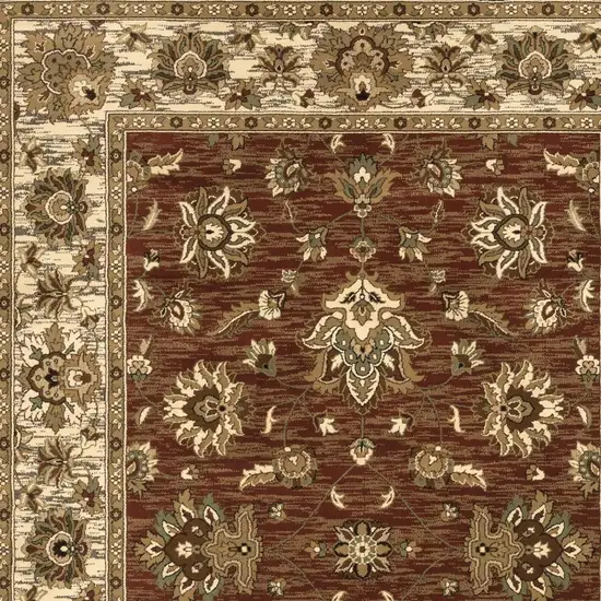8' Red And Ivory Floral Square Rug Photo 4