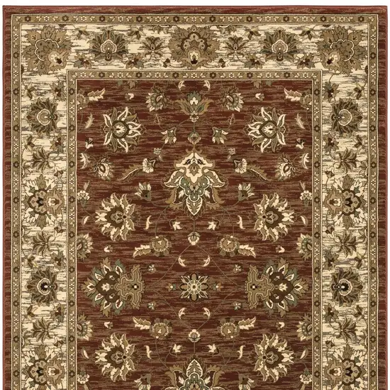 8' Red And Ivory Floral Square Rug Photo 5