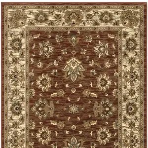 Photo of 8' Red And Ivory Floral Square Rug