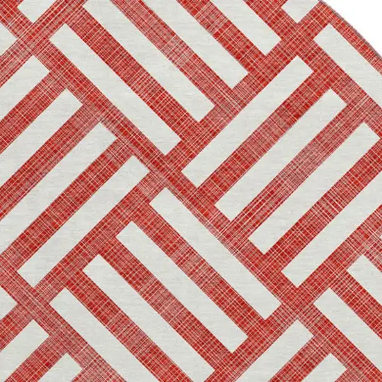 8' Red And Ivory Geometric Washable Round Rug With UV Protection Photo 2
