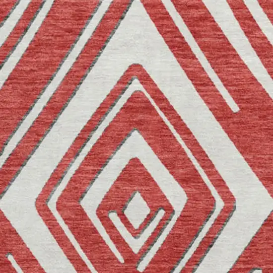 8' Red And Ivory Geometric Washable Round Rug With UV Protection Photo 5