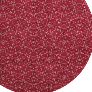 Photo of 8' Red And Ivory Geometric Washable Round Rug With UV Protection
