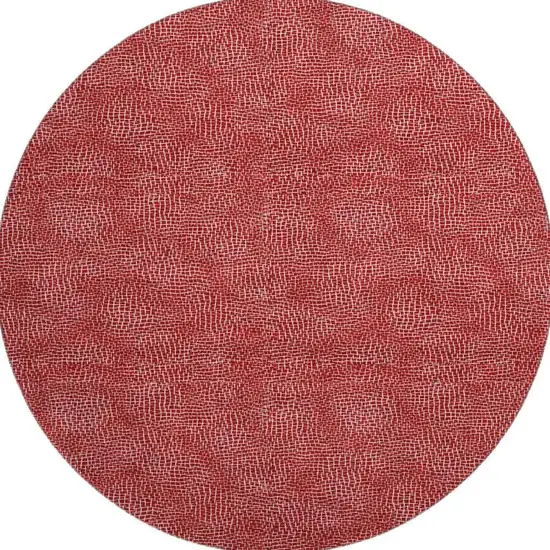 8' Red And Ivory Geometric Washable Round Rug With UV Protection Photo 3