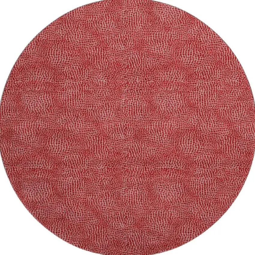 8' Red And Ivory Geometric Washable Round Rug With UV Protection Photo 3