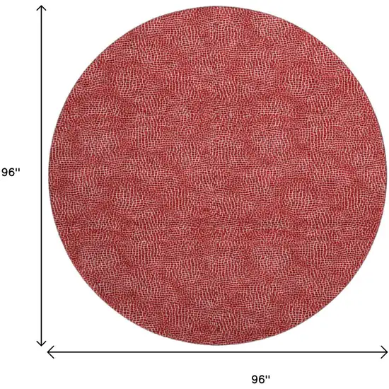 8' Red And Ivory Geometric Washable Round Rug With UV Protection Photo 9