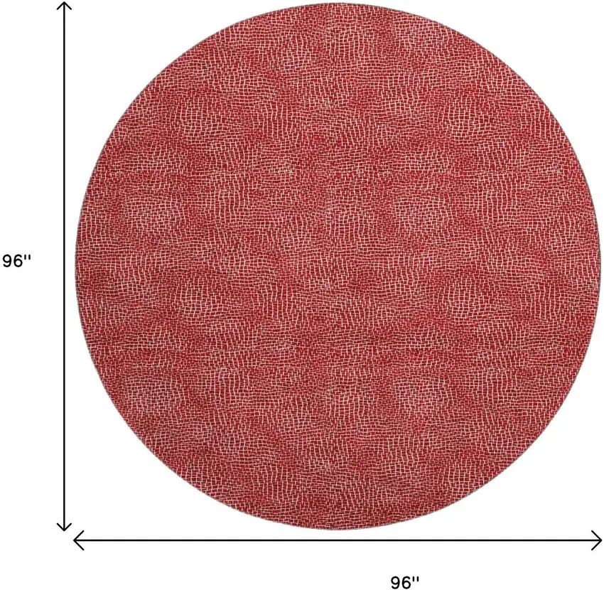 8' Red And Ivory Geometric Washable Round Rug With UV Protection Photo 9