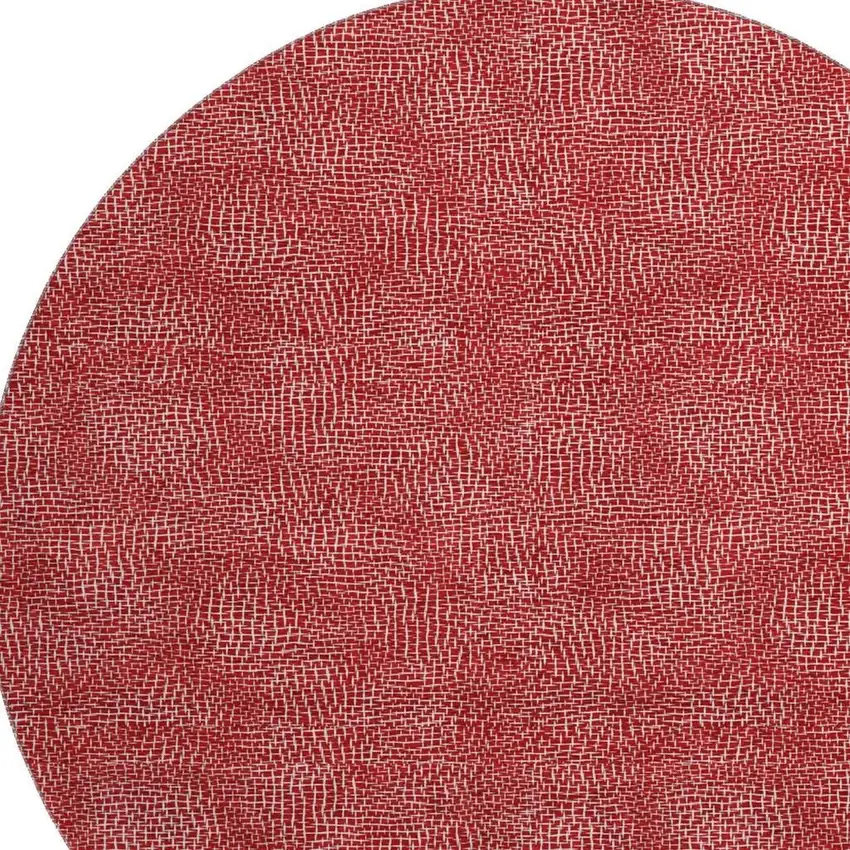 8' Red And Ivory Geometric Washable Round Rug With UV Protection Photo 2