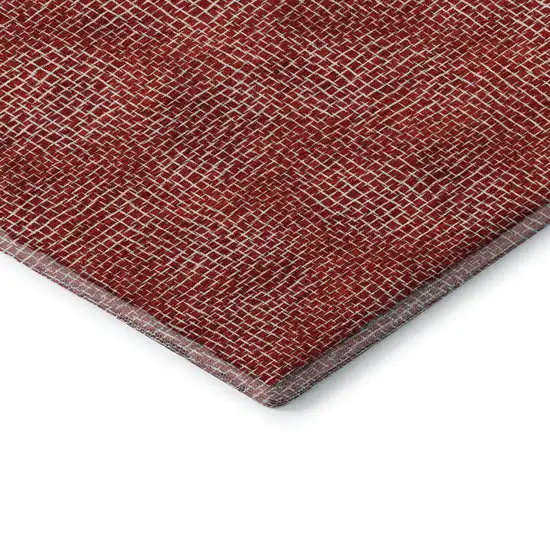 8' Red And Ivory Geometric Washable Round Rug With UV Protection Photo 6