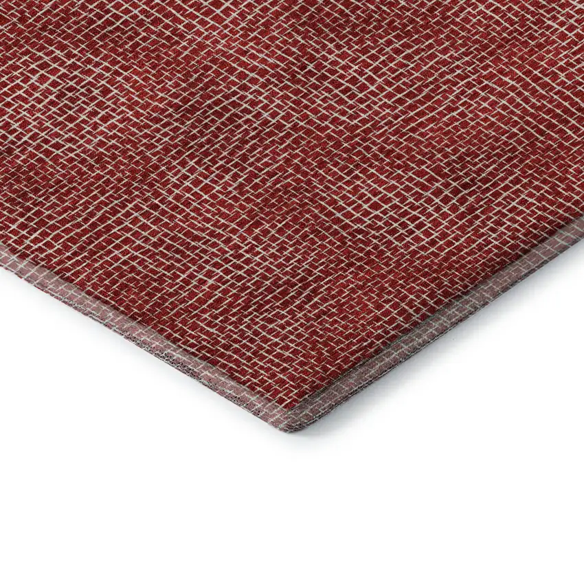 8' Red And Ivory Geometric Washable Round Rug With UV Protection Photo 6