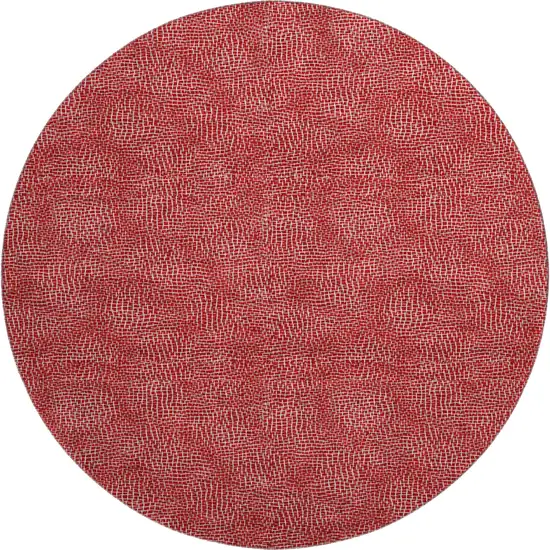 8' Red And Ivory Geometric Washable Round Rug With UV Protection Photo 1