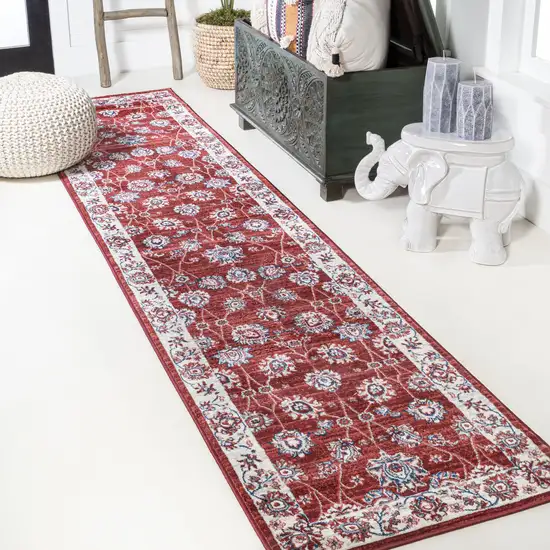10' Red And Ivory Medallion Runner Rug Photo 1