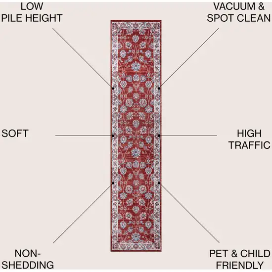 10' Red And Ivory Medallion Runner Rug Photo 5
