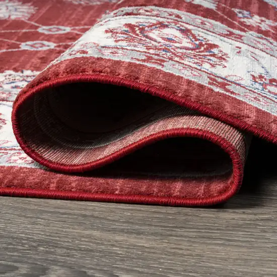 10' Red And Ivory Medallion Runner Rug Photo 8