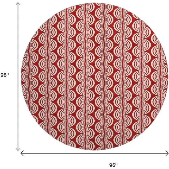 8' Red And Ivory Ogee Washable Round Rug With UV Protection Photo 9