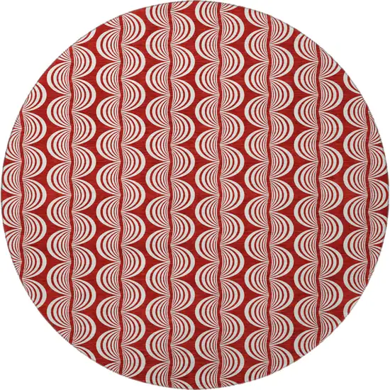 8' Red And Ivory Ogee Washable Round Rug With UV Protection Photo 3