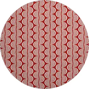 Photo of 8' Red And Ivory Ogee Washable Round Rug With UV Protection