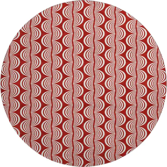 8' Red And Ivory Ogee Washable Round Rug With UV Protection Photo 1