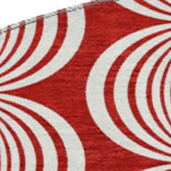 8' Red And Ivory Ogee Washable Round Rug With UV Protection Photo 2