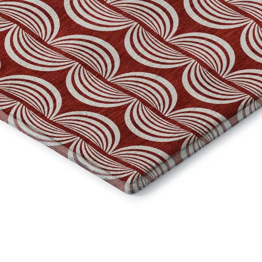 8' Red And Ivory Ogee Washable Round Rug With UV Protection Photo 6