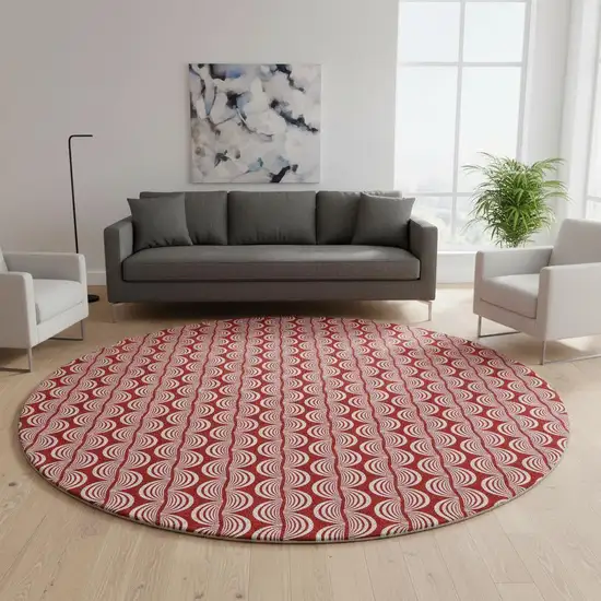 8' Red And Ivory Ogee Washable Round Rug With UV Protection Photo 2