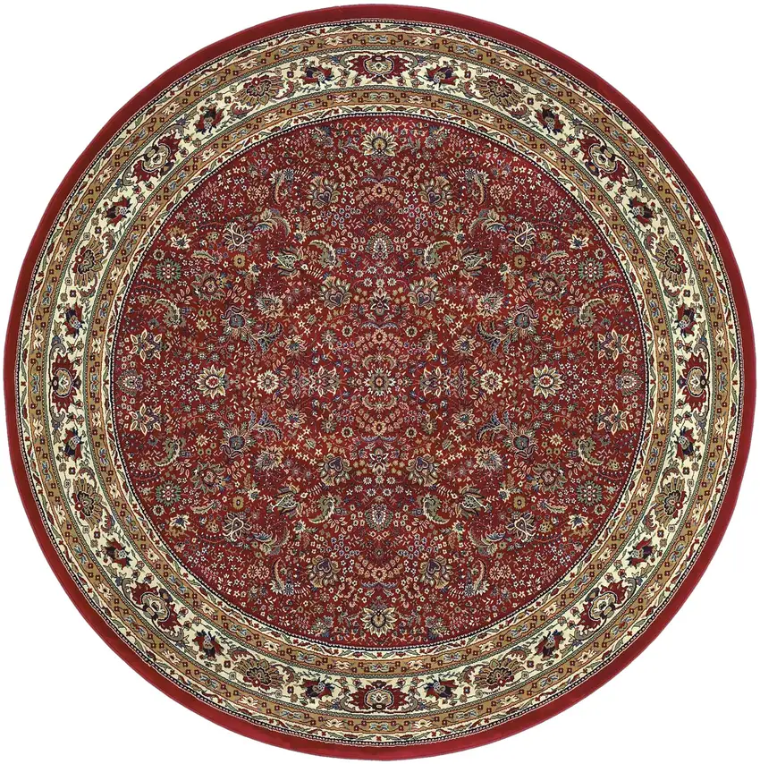 8' Red And Ivory Oriental Round Rug Photo 2