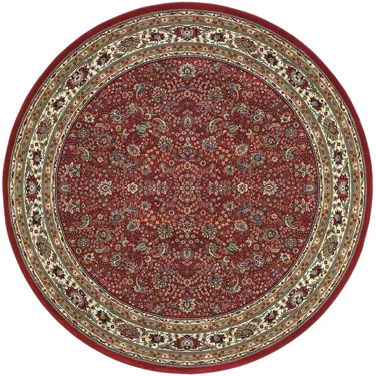 8' Red And Ivory Oriental Round Rug Photo 2