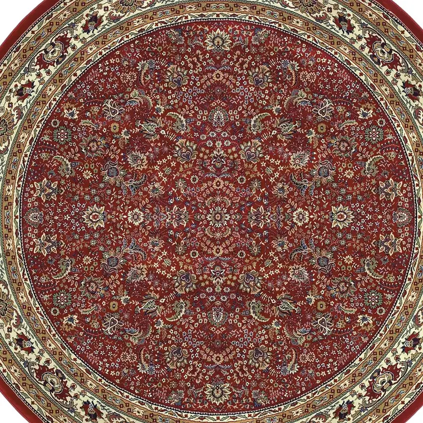 8' Red And Ivory Oriental Round Rug Photo 4