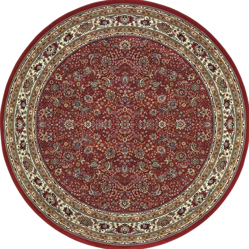 8' Red And Ivory Oriental Round Rug Photo 5